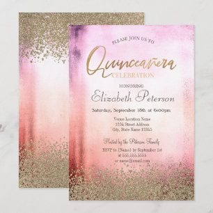 Modern Faux Gold Diamonds Ombre Quinceañera Invitation