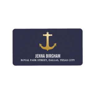 Modern Faux Gold Foil Anchor Wedding Navy Blue Label