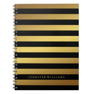 Modern Faux Gold Foil and Black Stripes Notebook