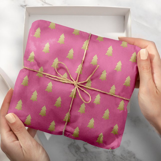 Modern Faux Gold Foil Christmas Trees Bold Colour Wrapping Paper (Creator Uploaded)