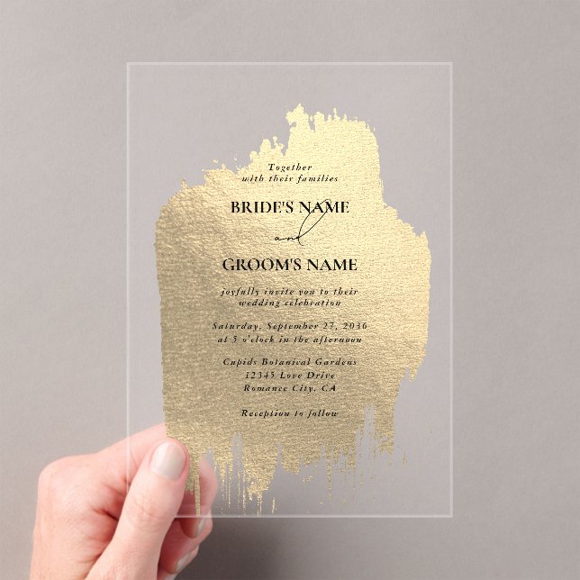 Modern Faux Gold Foil Clear Wedding Acrylic Invitations (Insitu (Handheld))