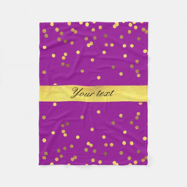 Modern Faux Gold Foil Confetti Purple Fleece Blanket (Front)