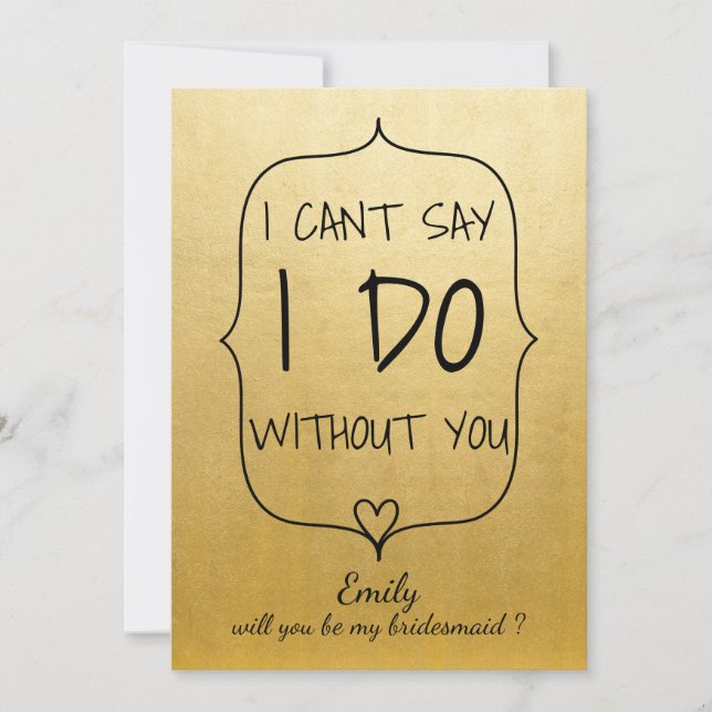 Modern Faux Gold Foil Cute Heart Bridesmaid Invitation (Front)