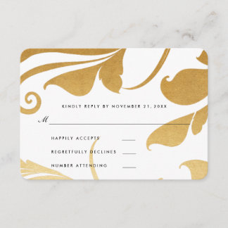 Modern Faux Gold Foil Flourish Wedding RSVP Card