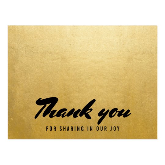 Modern Faux Gold Foil Wedding Thank You Typography Postcard