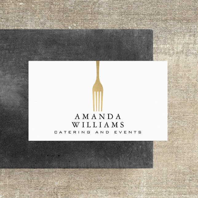 Modern Faux Gold Fork Catering Logo Business Card (Creator Uploaded)