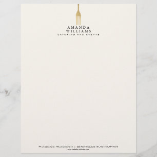 Modern Faux Gold Fork Catering Logo Ivory Letterhead