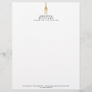 Modern Faux Gold Fork Catering Logo Letterhead
