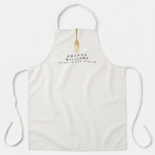 Modern Faux Gold Fork Catering Logo on Ivory Apron