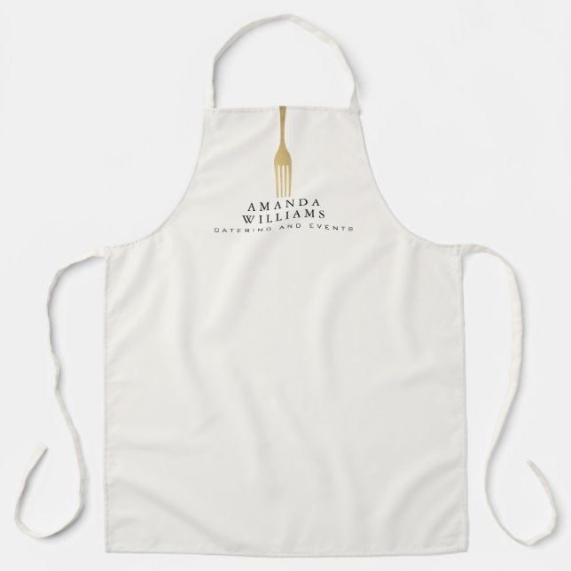 Modern Faux Gold Fork Catering Logo on Ivory Apron (Front)