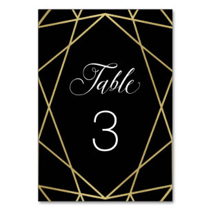 Modern Faux Gold Geometric on Black Table Number