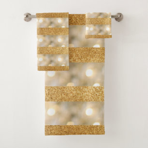 Modern Faux Gold Glitter And White Lights stripes Bath Towel Set