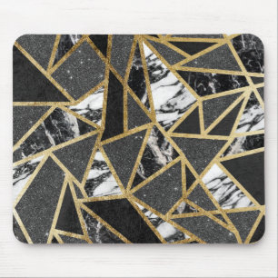 Modern Faux Gold Glitter Marble Geometric Triangle Mouse Pad