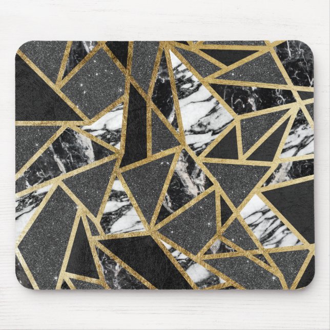 Modern Faux Gold Glitter Marble Geometric Triangle Mouse Pad (Front)