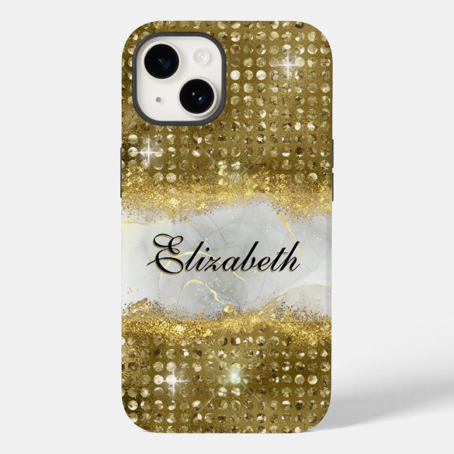 Modern Faux Gold Glitter Marble Monogram  Case-Mate iPhone Case (Back)