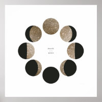 Modern Faux Gold Glitter Moon Phase Chart