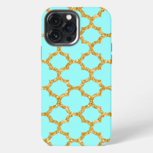 Modern Faux Gold Glitter Mosaic Quatrefoil Art iPhone 13 Pro Max Case