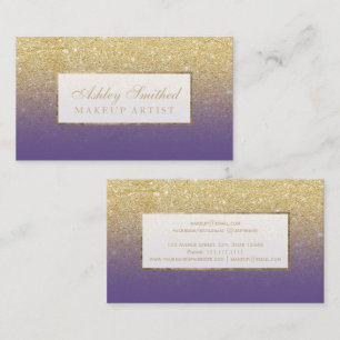 Modern faux gold glitter purple ombre makeup business card