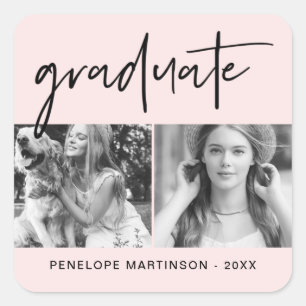 Modern Faux Gold Graduate Script Photo Grid Blush Square Sticker