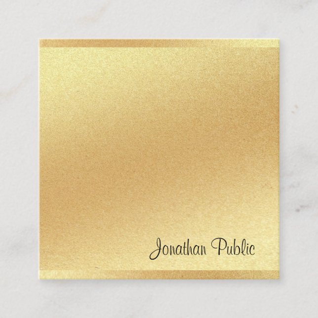 Modern Faux Gold Hand Script Elegant Professional Square Business Card (Front)