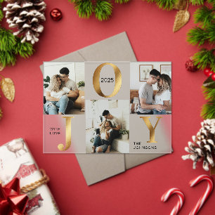 Modern Faux Gold Joy Photo Merry Christmas Card Acrylic Invitations