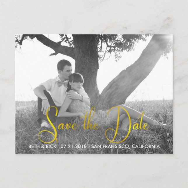 Modern Faux Gold leaf Save the Date Announcement Postcard (Front)