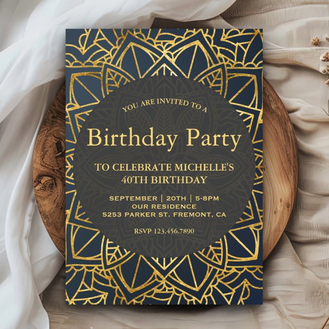 Modern Faux Gold Mandala Birthday Party Invitation (Creator Uploaded)