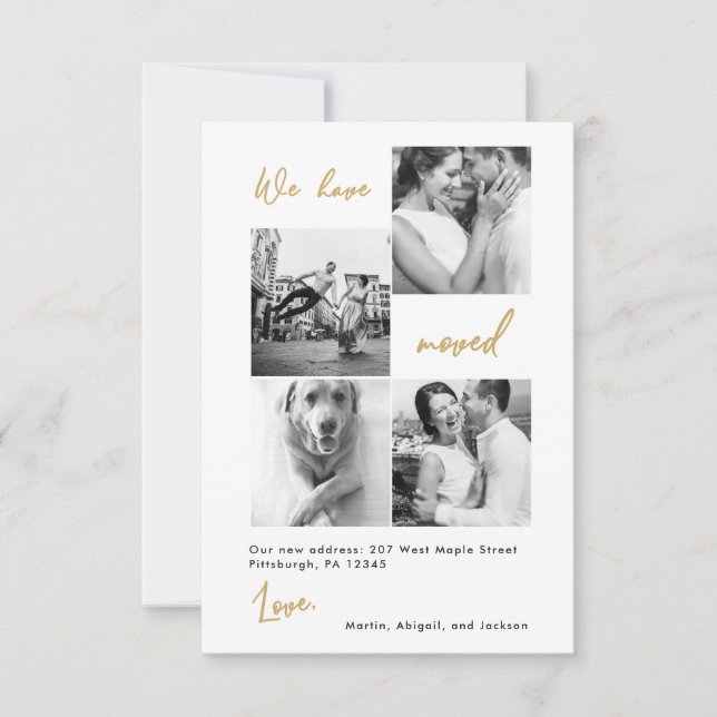 Modern Faux Gold Map Change of Address Photo Thank You Card (Front)