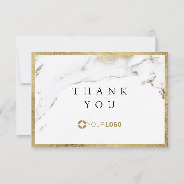 Modern faux gold marble luxe business thank you card (Front)