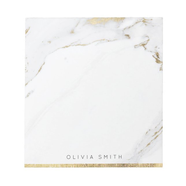 Modern faux gold marble personalized Stationery Notepad (Front)