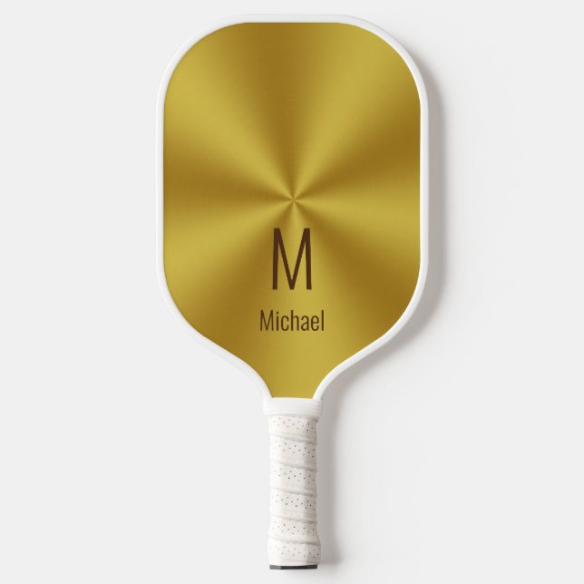 Modern Faux Gold Name & Monogram Pickleball Paddle (Front)