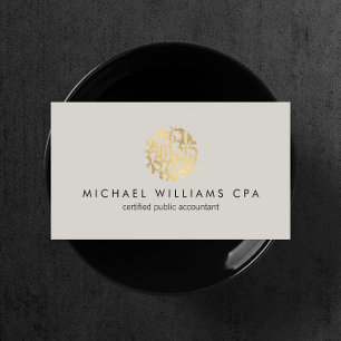 Modern Faux Gold Numbers Logo Accountant Grey Business Card