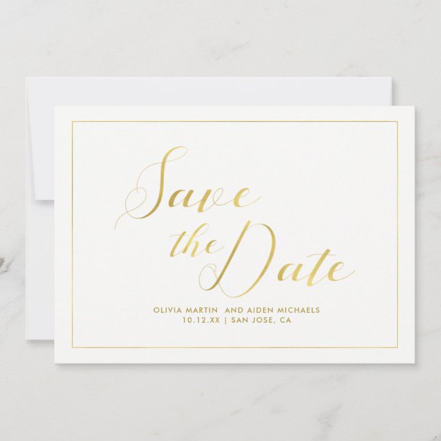 Modern Faux Gold on White Save the Date (Front)