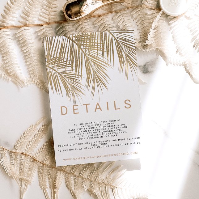 Modern faux gold palm tree elegant wedding details enclosure card (Creator Uploaded)