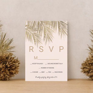 Modern faux gold palm tree pink RSVP wedding Card