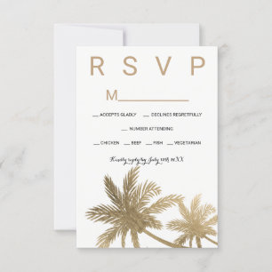 Modern faux gold palm trees RSVP wedding Card