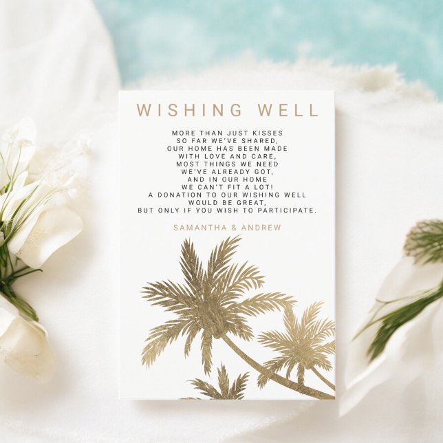 Modern faux gold palm trees wishing well wedding enclosure card (Modern faux gold palm trees wishing well wedding enclosure card)