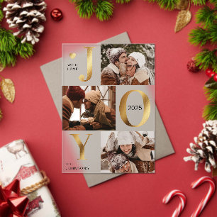 Modern Faux Gold Photo Collage Joy Christmas Card Acrylic Invitations