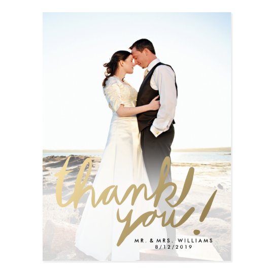Modern Faux Gold Photo Thank You Postcard