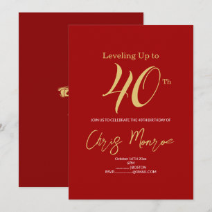 Modern Faux Gold & Red Birthday Invitation