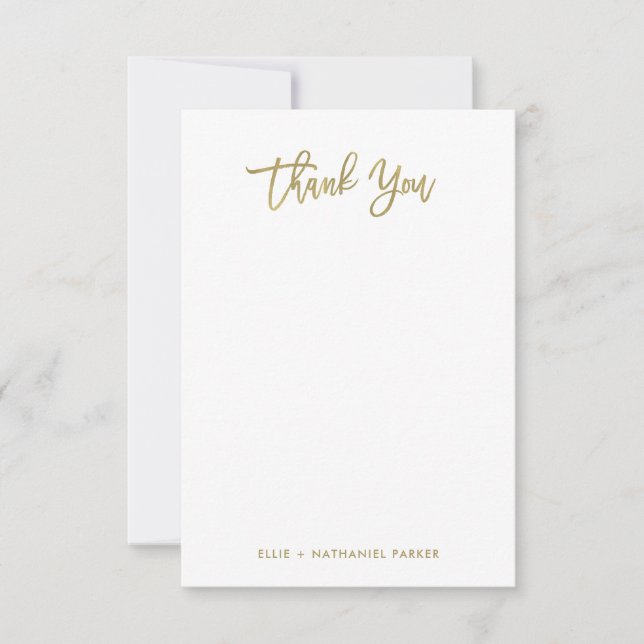 Modern Faux Gold Script Thank You Card (Front)