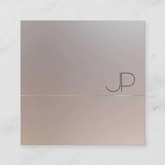 Modern Faux Gold Silver Monogram Elegant Square Business Card (Front)