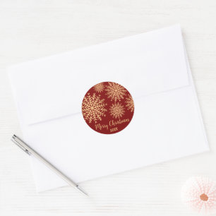 Modern Faux Gold Snowflake Red Merry Christmas Classic Round Sticker