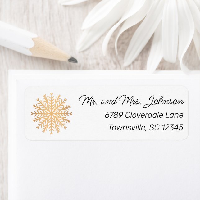 Modern Faux Gold Snowflake Return Address (Insitu)