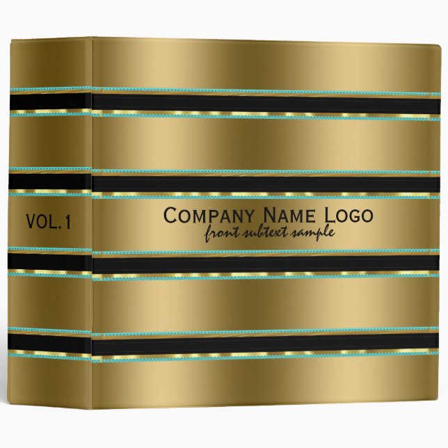 Modern Faux Gold Stripes Custom Black Background Binder (Front/Spine)