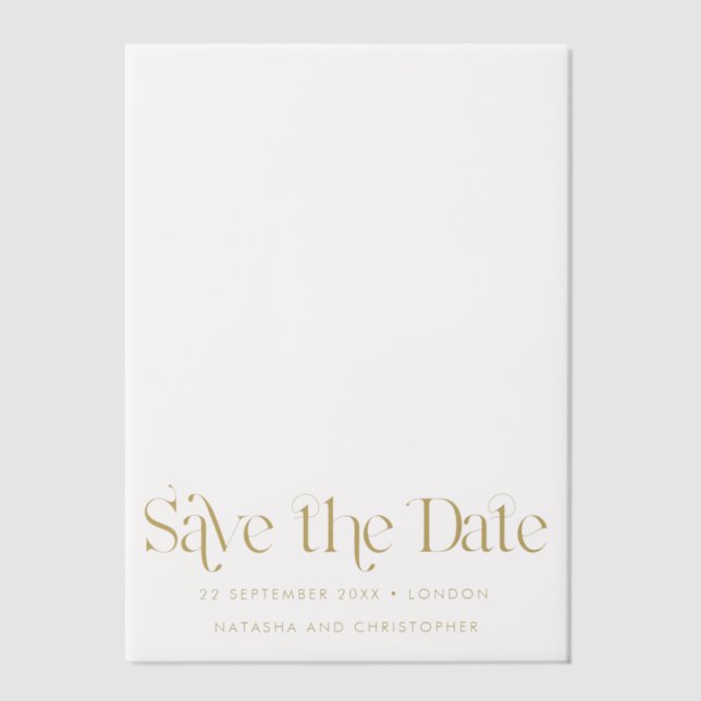 Modern Faux Gold Typography Wedding Save the Date Vellum Invitations (Front)