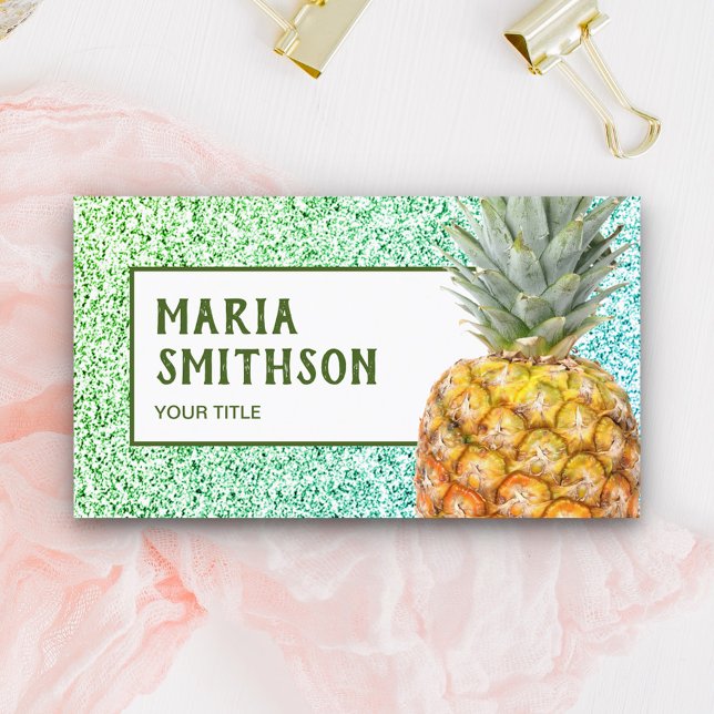 Modern Faux Green Glitter Tropical Pineapple Business Card (Creator Uploaded)