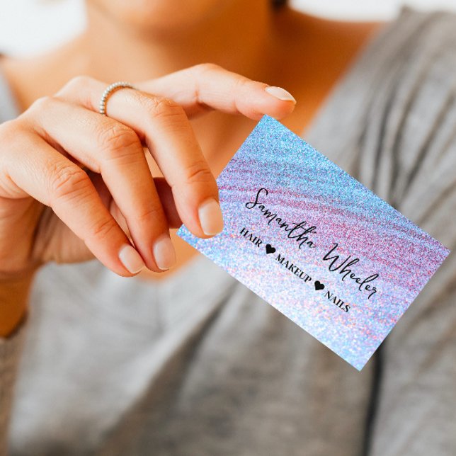 Modern Faux Iridescent Holographic Glam Glitter Business Card (Creator Uploaded)