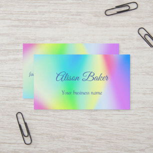 Modern faux iridescent pastel rainbow coloured business card