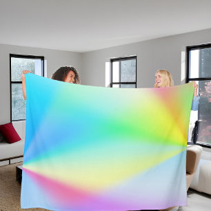 Modern faux iridescent pastel rainbow coloured fleece blanket